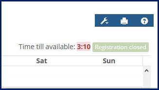 Student planning calendar showing the countdown timer next to the "Registration closed" button